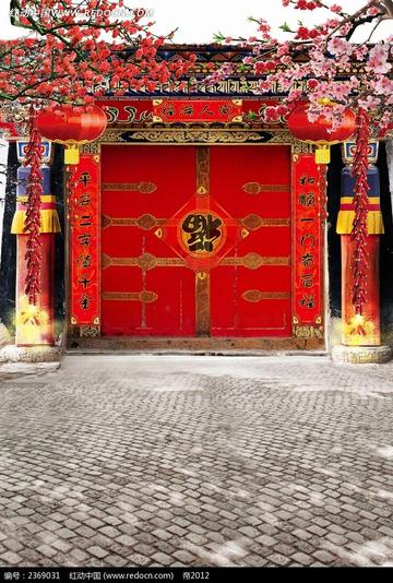 中国风喜庆红门背景素材图片免费下载_红动网
