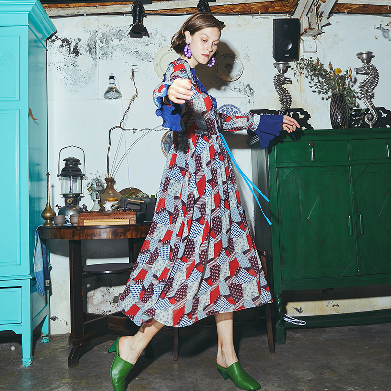 两三事 印花连衣裙